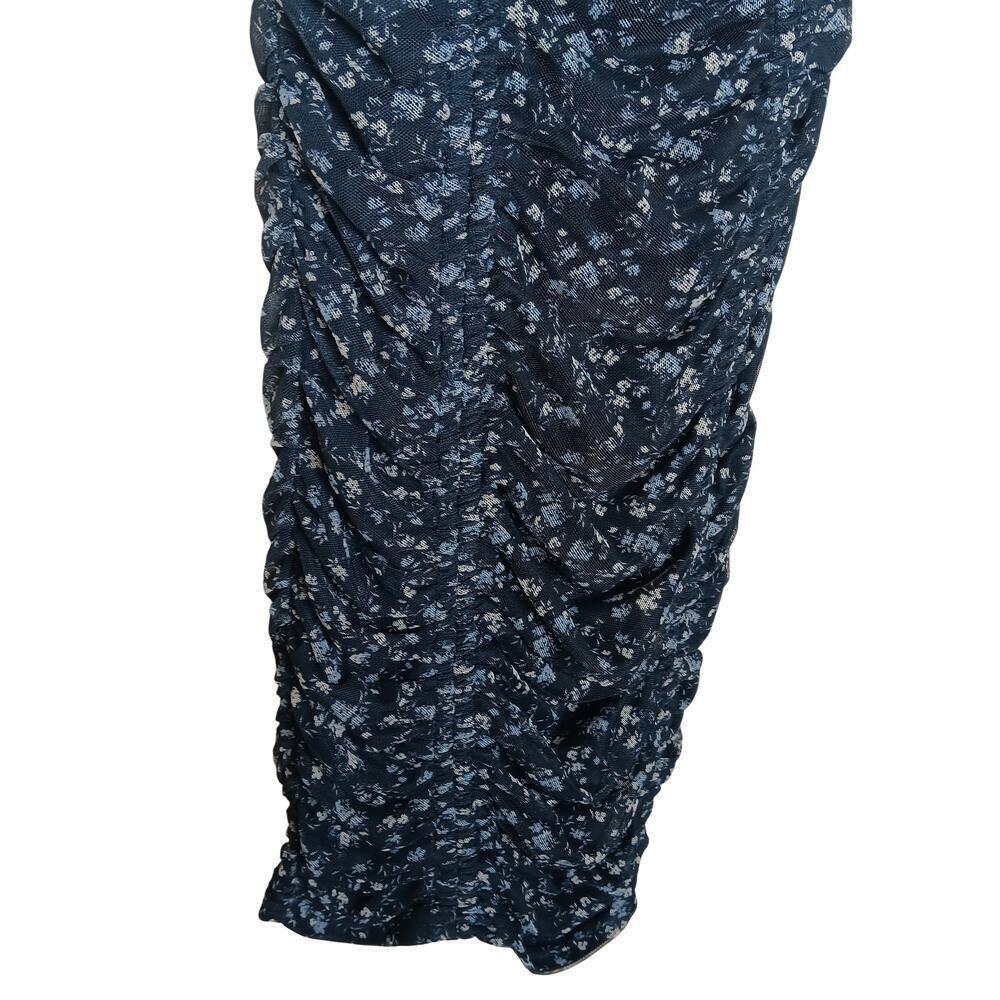 Windsor Navy Blue Floral Ruched Mini Dress Sz Small Spaghetti Strap Fully Lined - Picture 11 of 13